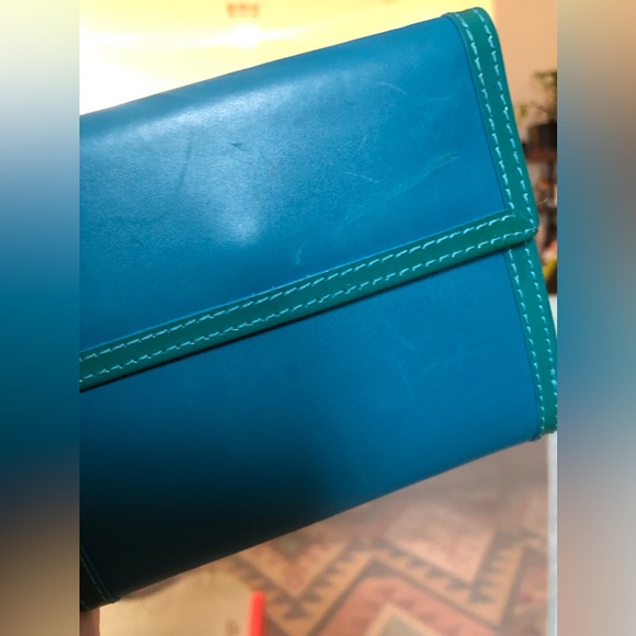 Coach French Calfskin Large Wallet Turquoise Teal - Picture 15 of 16